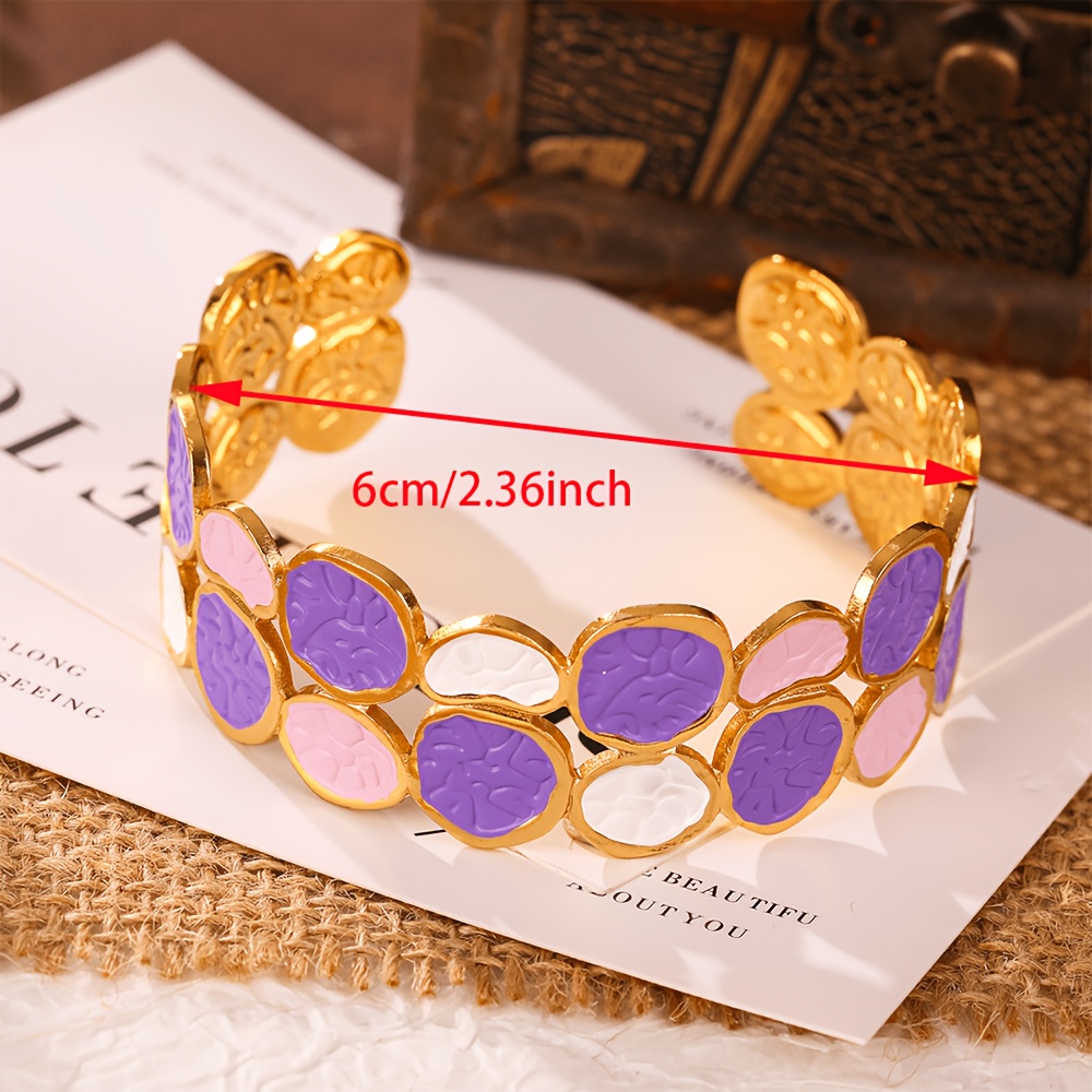 Women's Irregular Round Disc Color Block Enamel Open Cuff Bangle